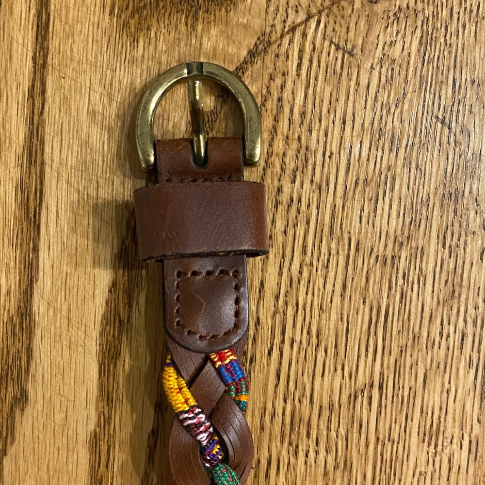 Braided leather and multicolor fabric thin belt like new condition - Picture 5 of 9